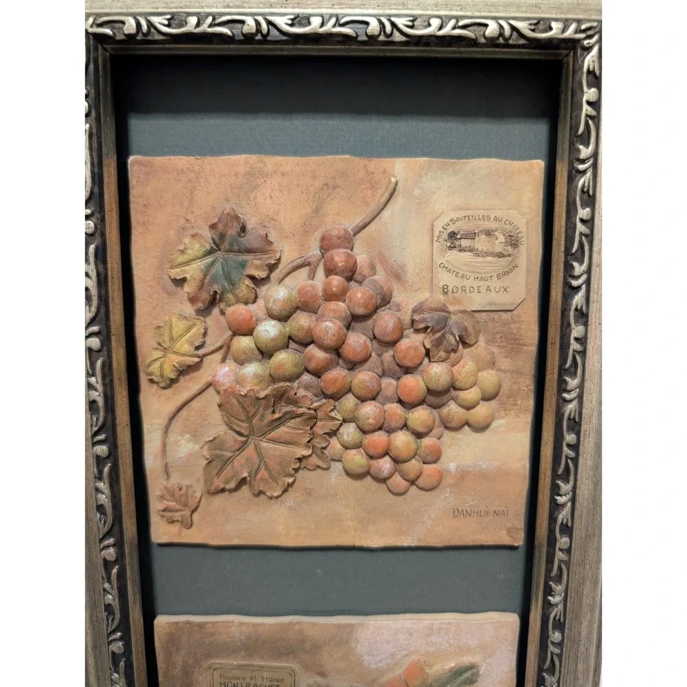 Danhui Nai‎ Grapes Wall 3D Art 4 Panel Framed Resin Wall Hanging Tuscan Signed